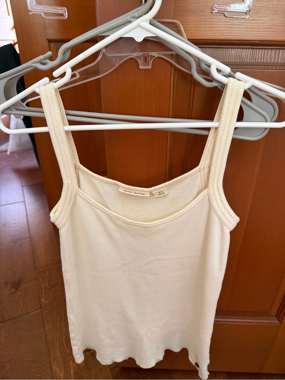 DKNY Cream Ribbed Knit Tank Top